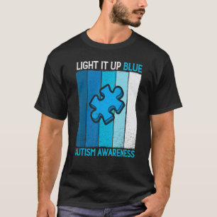 Camiseta Acenda em Azul Autismo Eu Uso Azul Para a Conscie