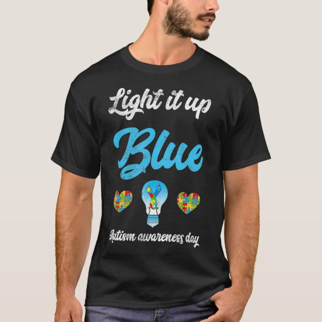 Camiseta Acenda-O, Autismo Azul, Dia de Consciencialização, (Frente)