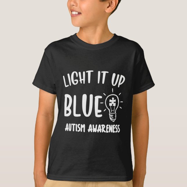 Camiseta Acenda-O Autismo Azul Eu Visto Azul Para A Consciê (Frente)