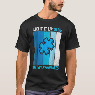 Camiseta Acenda-o Azul Conscientização do Autismo Puzzle Vi
