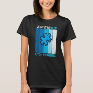 Camiseta Acenda-o Azul Conscientização do Autismo Puzzle Vi