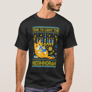 Camiseta Acenda O Meownorah Menorah Judaica De Gato Feio Ch