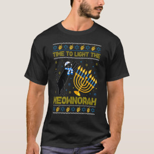 Camiseta Acenda O Meownorah Menorah Judaica Do Gato Feio Da