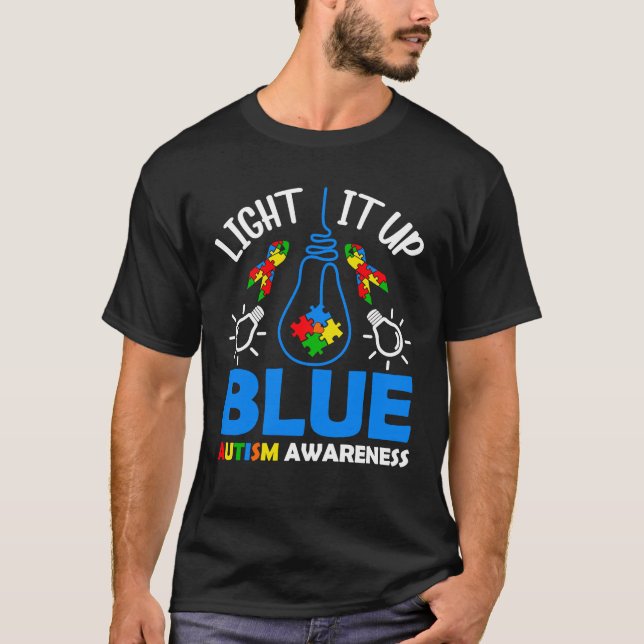 Camiseta Acenda-O Quebra-cabeça de Consciência do Autismo A (Frente)