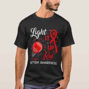 Camiseta Acenda-O Vermelho Autismo Sensibilização Fita Queb