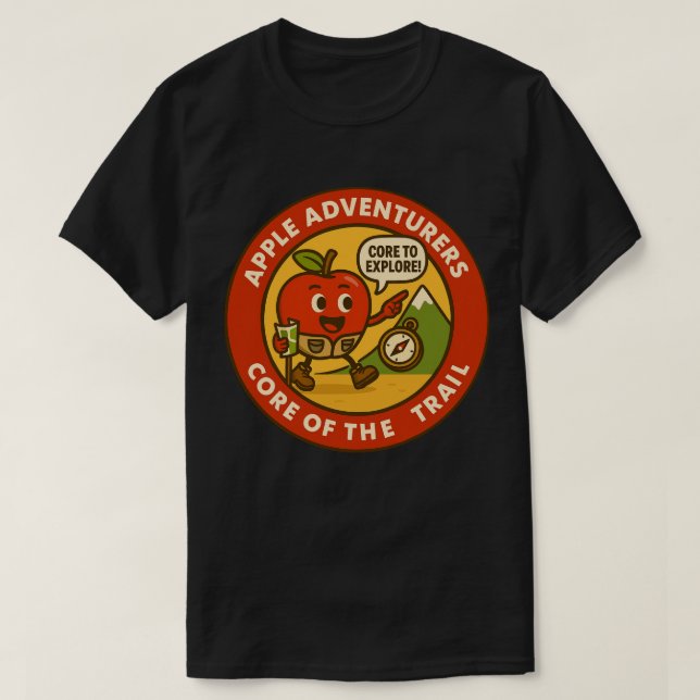 Camiseta Acessórios de Exploração de Maçã para Caminhadas a (Frente do Design)