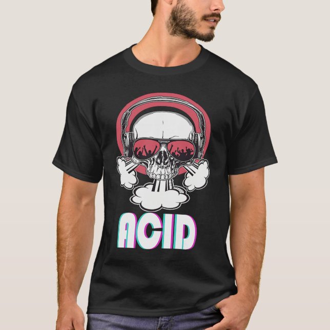 Camiseta Acid Disco Music Techno Trance Skull (Frente)