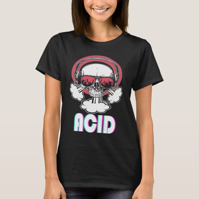 Camiseta Acid Disco Music Techno Trance Skull (Frente)