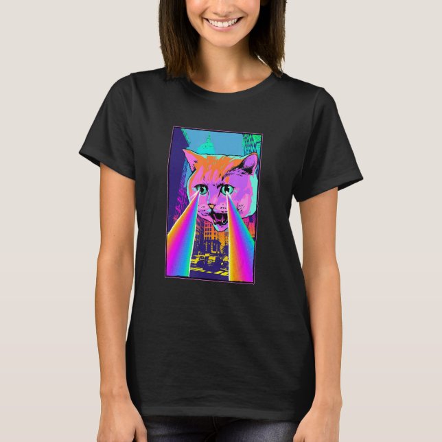Camiseta Acid Pixie Laser Cat in the City Psychedelic Tripp (Frente)