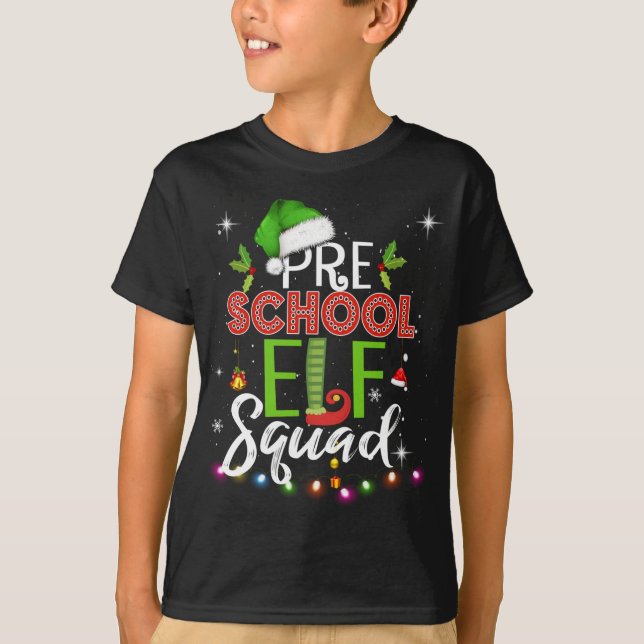 Camiseta Acima do Professor de Natal Pré-Escolar do Elf Squ (Frente)