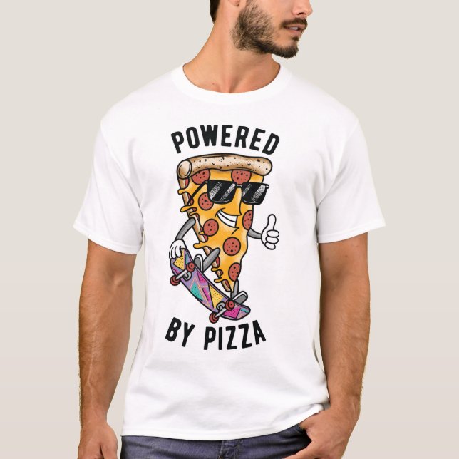 Camiseta Acionado Por Pizza, Engraçado Estilo Retro Pizza A (Frente)