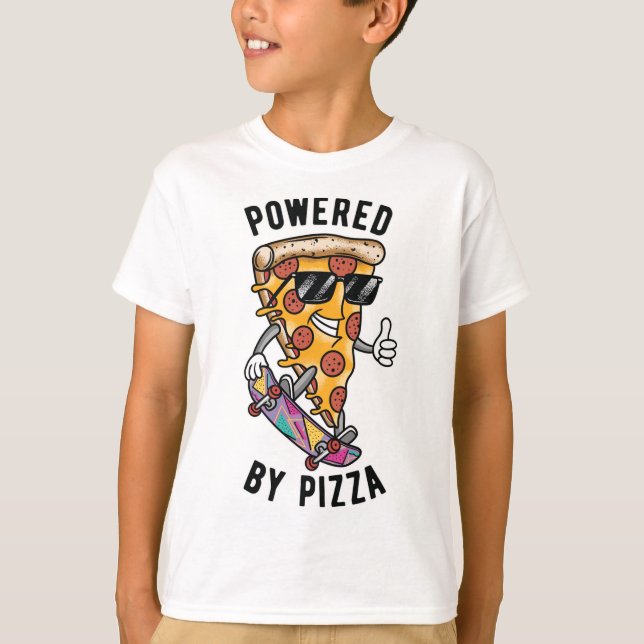 Camiseta Acionado Por Pizza, Engraçado Estilo Retro Pizza A (Frente)