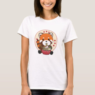 Camiseta Acionado Por Ramen Cute Red Panda Come Ramen Noodl
