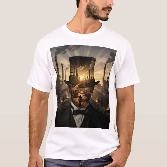 Camiseta Aço & Pôr do Sol Explorando a Fronteira Industrial (Frente)
