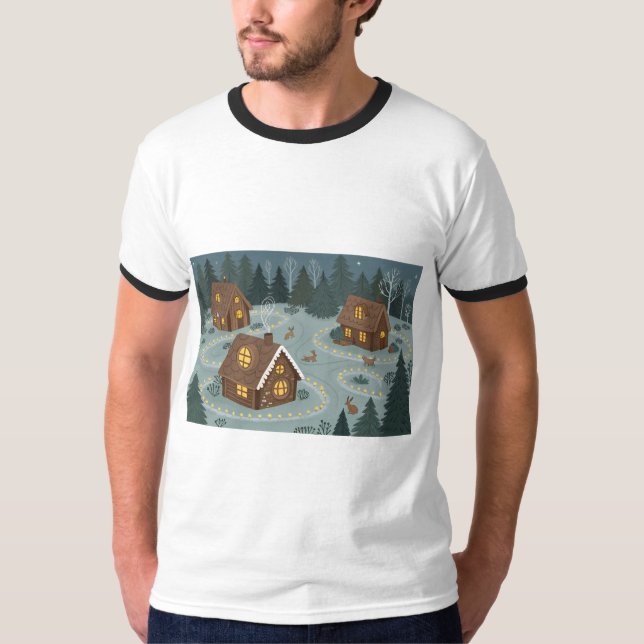 Camiseta Aconchegante Conjunto de Chalés da Floresta (Frente)