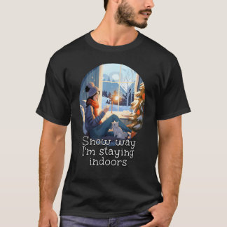 Camiseta Aconchegante interior com Gato e Livros para a Est