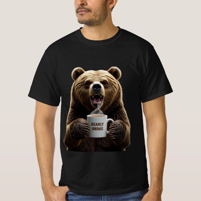 Camiseta Acordado Rápido: Gráfico de Café do Urso Grumpy (Frente)