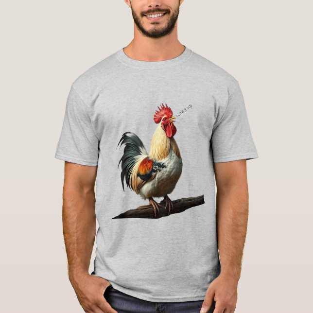 Camiseta Acordar de Rooster Divertido Cortando um Aviso (Frente)
