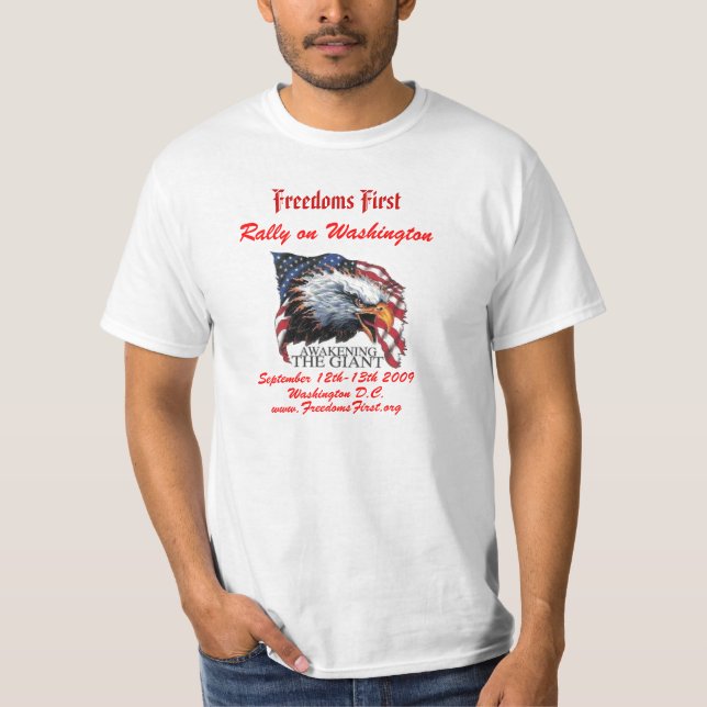 Camiseta acordar, liberdades primeiramente, reunião em (Frente)