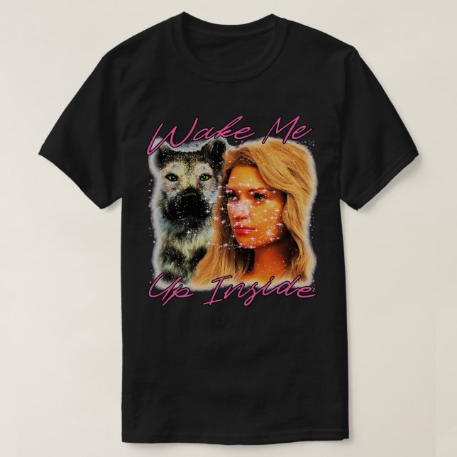 Camiseta Acordar-Me Cachorro Dentro E Mulher Brilhante E Ro (Frente do Design)