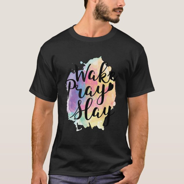 Camiseta Acordar Reze Esposas Cuta Arco-Íris Fé Religião (Frente)