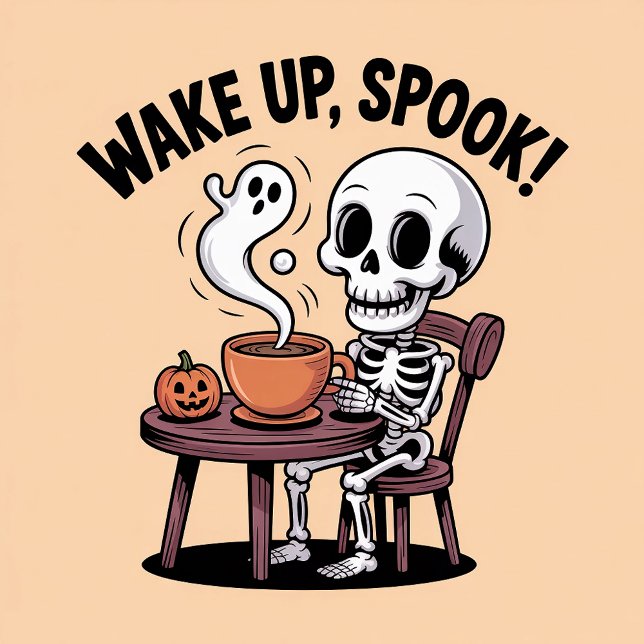 Camiseta Acordar Sozinho Engraçado Esqueleto Café Halloween (Criador carregado)