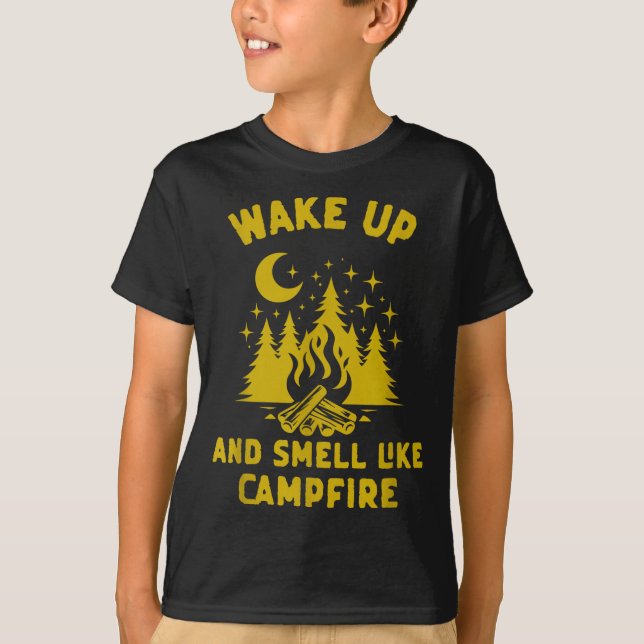 Camiseta Acorde e cheire como fogueira engraçado camping (Frente)