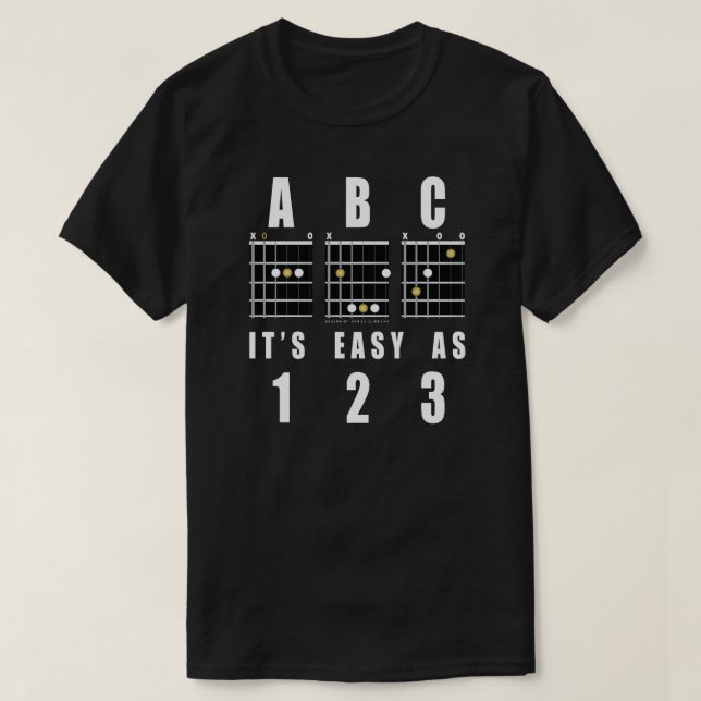 Camiseta Acordes de Violão ABC É Fácil Como 123 (Frente do Design)