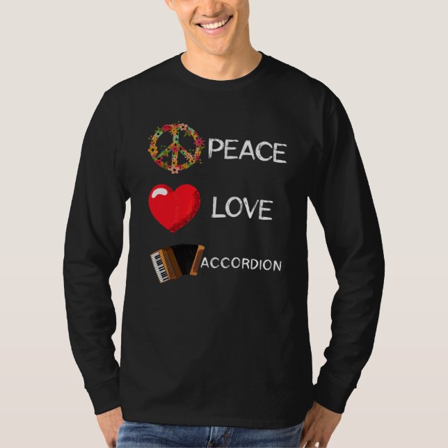 Camiseta Acordião Love Peace Music Accordionist Music Flow (Frente)