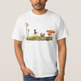 Camiseta Acorn elf estava na floresta com cogumelo