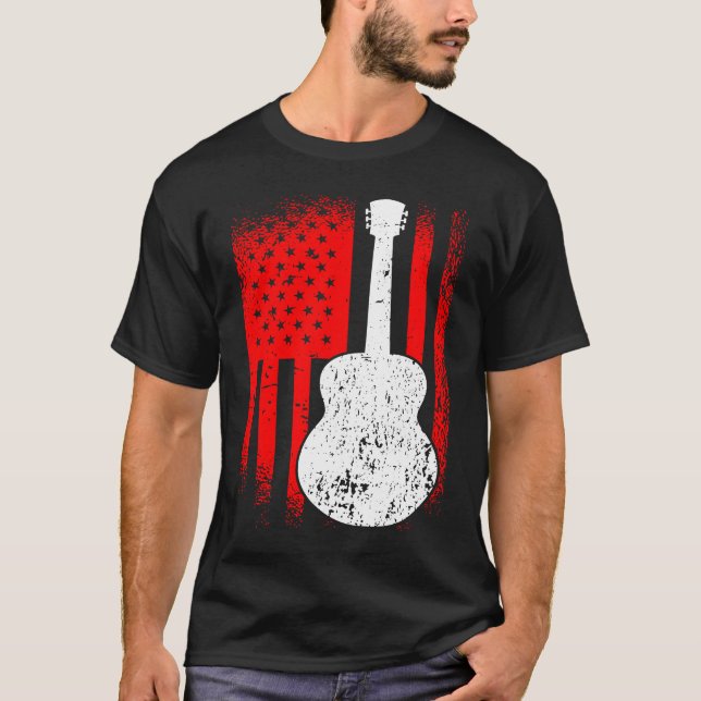 Camiseta Acoustic Guitar American Flag Guitarist (Frente)