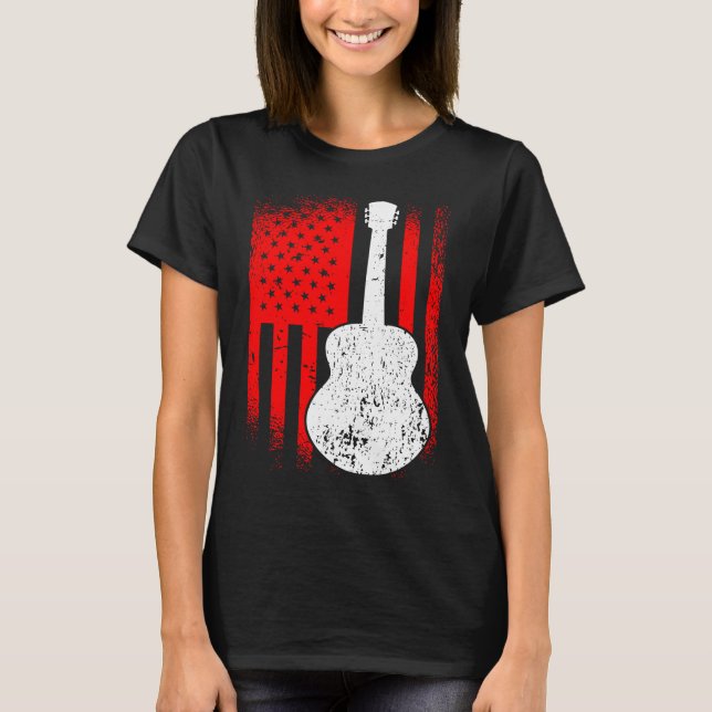 Camiseta Acoustic Guitar American Flag Guitarist (Frente)