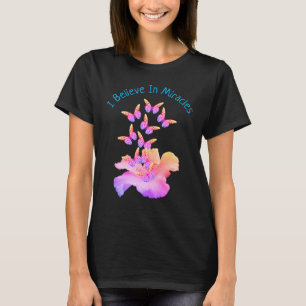 Camiseta Acredita Em Milagres Borboletas De Flor Hibiscus