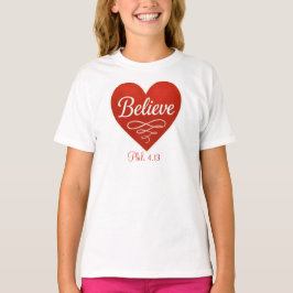 Camiseta Acredite coração vermelho e branco