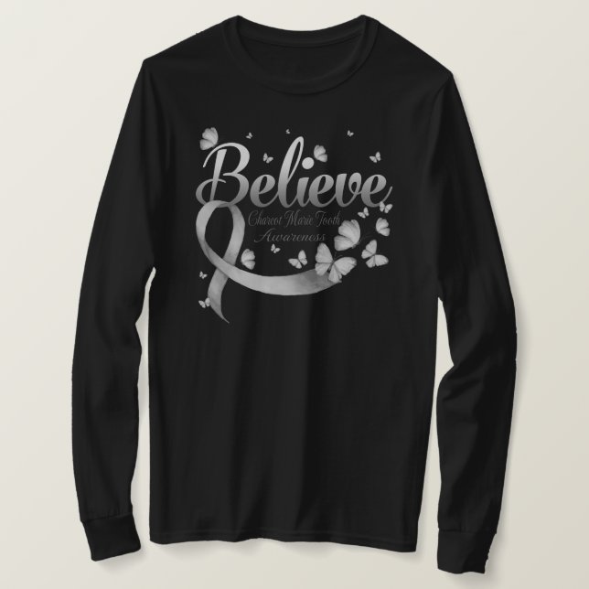Camiseta Acredite em CHARCOT MARIE TOOTH Butterfly (Frente do Design)