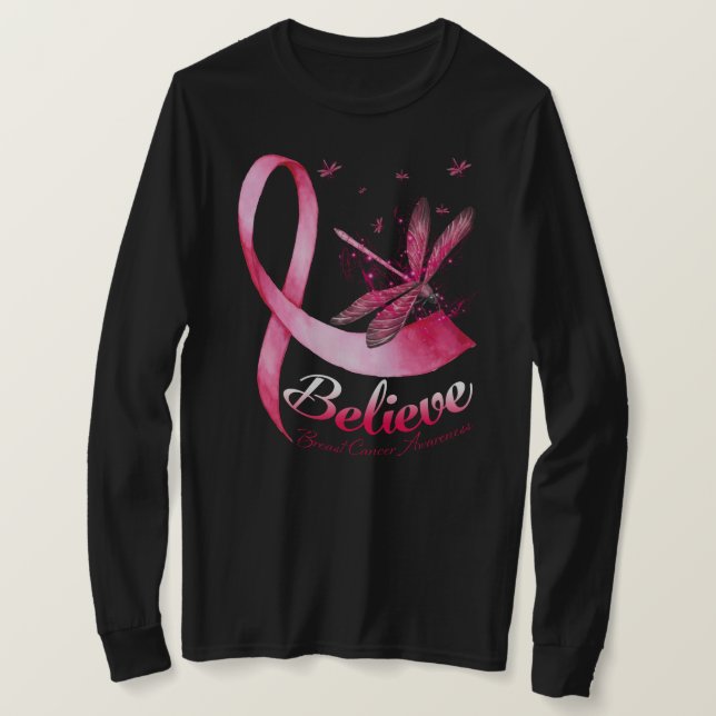 Camiseta Acredite em Dragonfly Rosa Ribbon Breast Cancer Aw (Frente do Design)