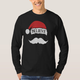 Camiseta Acredite em Mustache Santa Hat Família Natal Fu