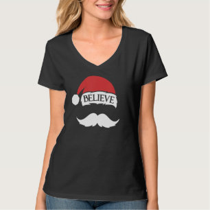 Camiseta Acredite em Mustache Santa Hat Família Natal Fu