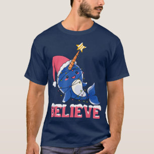 Camiseta Acredite em Neve de Natal Negra com Luzes de Fada