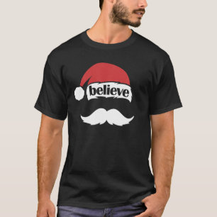 Camiseta Acredite em Santa Hat, Mustache Engraçado Natal da
