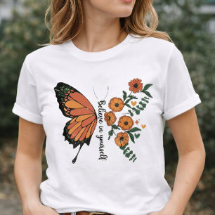 Camiseta Acredite em Si Borboleta Floral Inspirador
