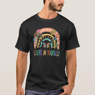 Camiseta Acredite Em Si Mesma Borboleta Arco-Íris Motivação
