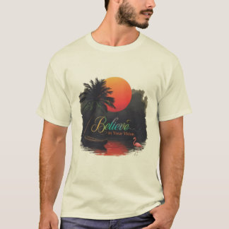 Camiseta Acredite em Sua Visão: Silhueta do Pôr do Sol Trop
