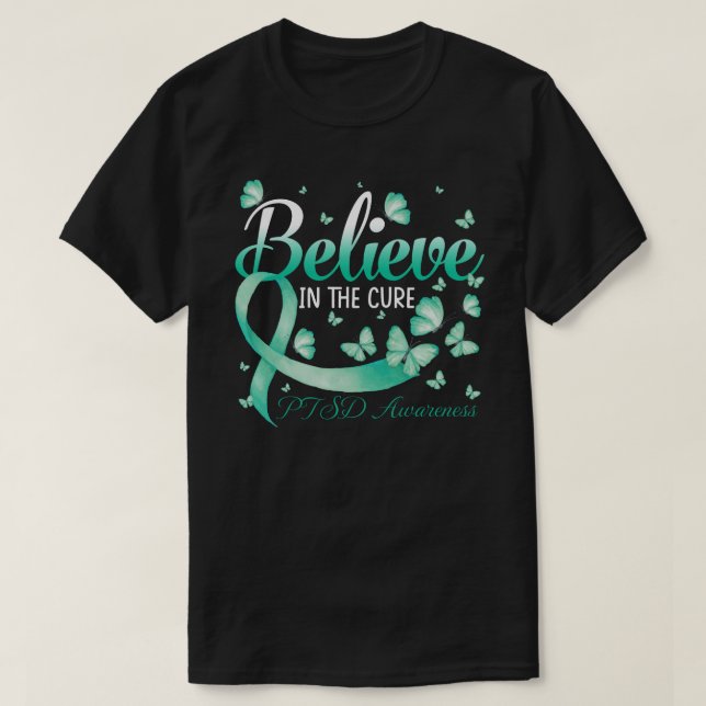 Camiseta Acredite na borboleta de consciência PTSD pura (Frente do Design)