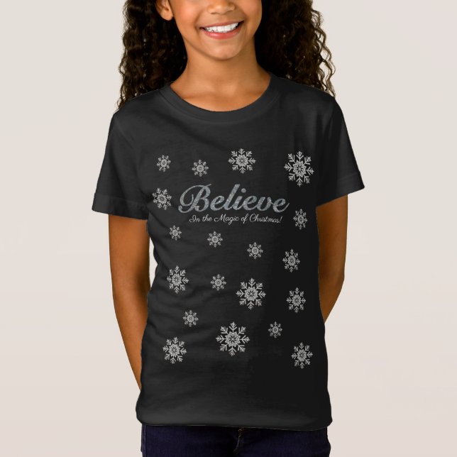 Camiseta Acredite na Mágica das Crianças de Prata de Natal (Frente)