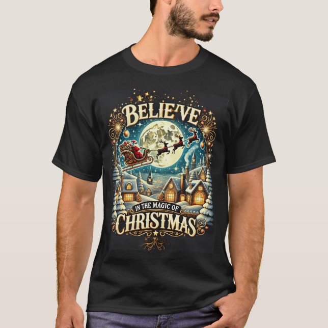 Camiseta Acredite na Mágica do Natal - Festivo (Frente)