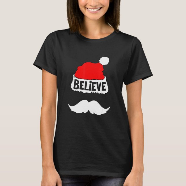 Camiseta Acredite Na Reunião Familiar Santa Hat Mustache Ch (Frente)