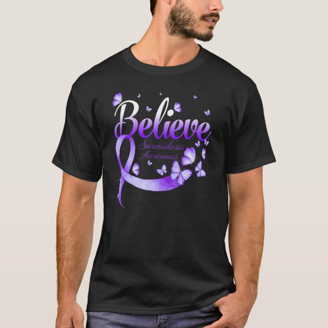 Camiseta Acredite na Sarcoidose Sensibilização Borboleta (Frente)