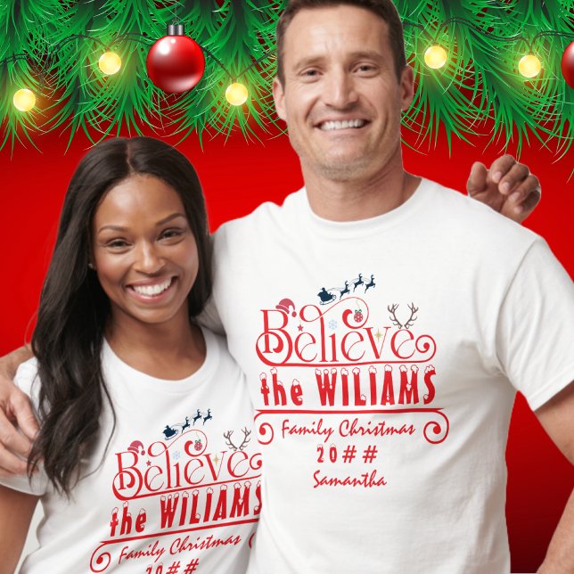 Camiseta Acredite no Natal da Família Correspondente Person (Believe Matching Family Christmas Personalized T-Shirt Family Photo Shoot Matching Graphic Tees)