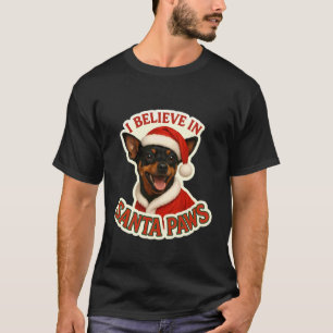 Camiseta Acredite no Papai Noel Paws Pinscher Anão Cachorro